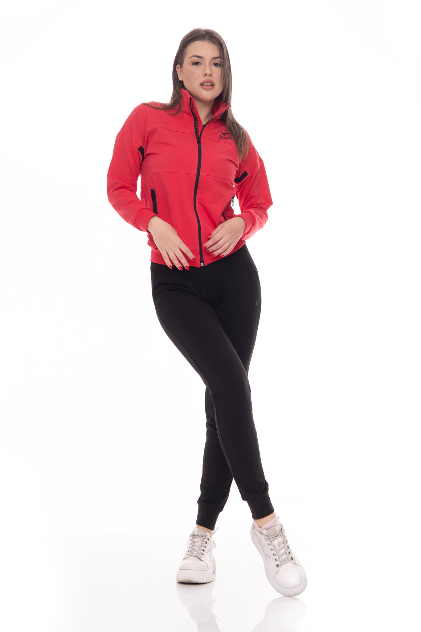 Дамски спортен екип в цвят диня и черно