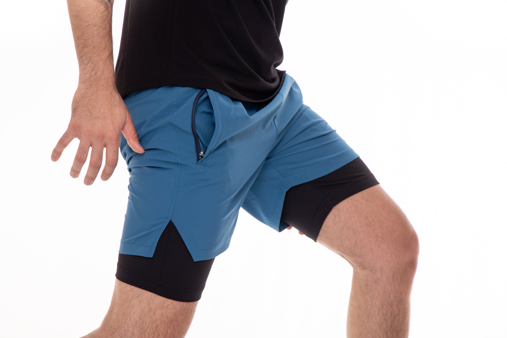 Мъжки шушлякови шорти с клин в петрол