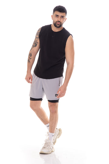 Мъжки шушлякови шорти с клин в сиво