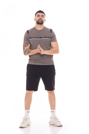 Мъжка тениска в цвят каки с черно