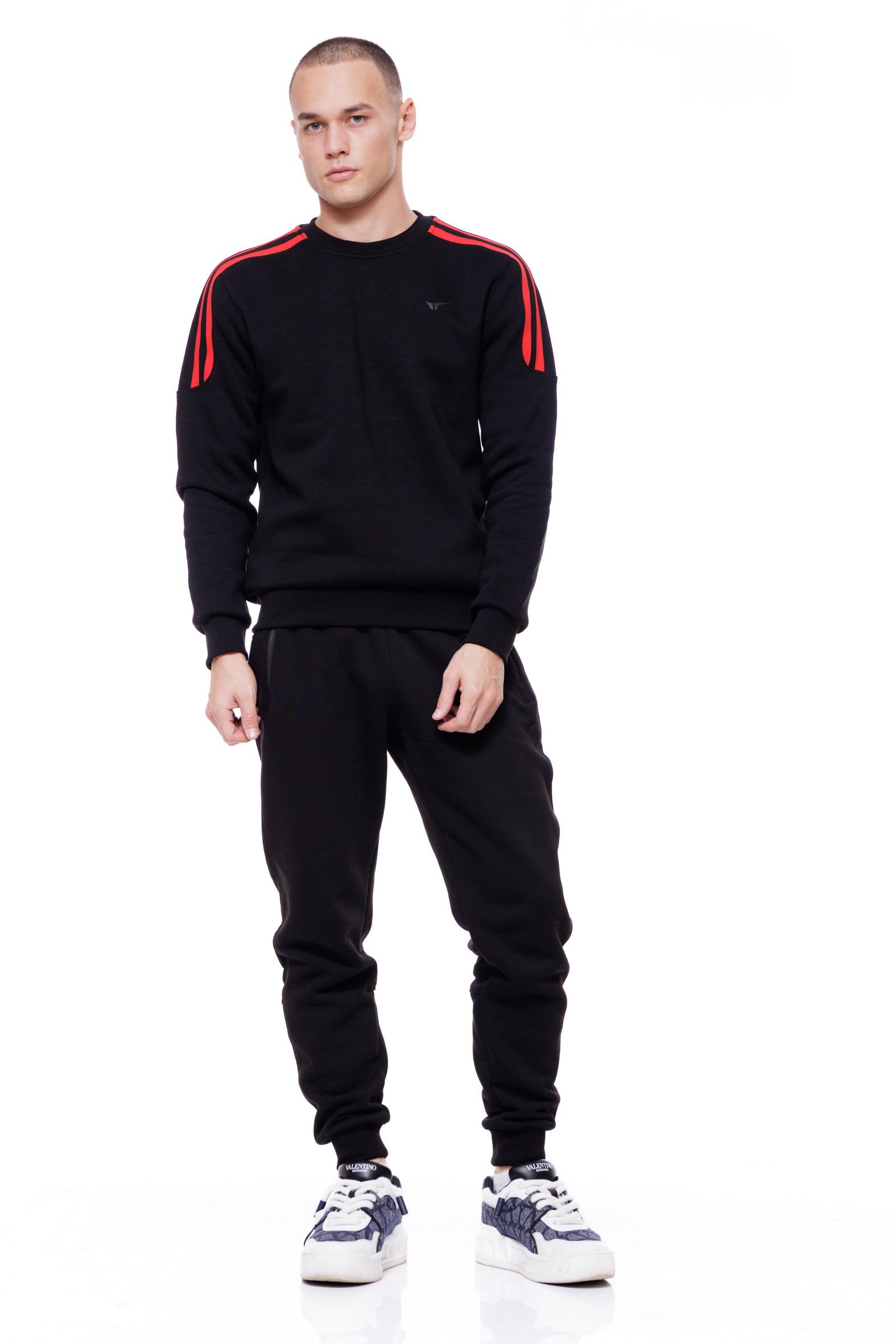 Мъжка спорта ватирана блуза в черно и червено