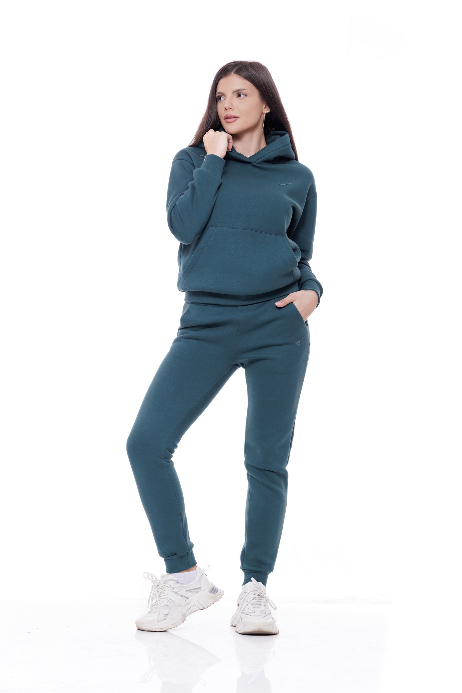 Дамски спортен ватиран екип в тъмнозелено 23-1171